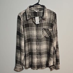 NWT Lucky Brand Olive Green and Beige Checkered Women's Shirt Size Medium